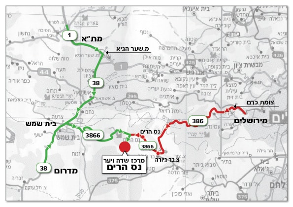 خريطة الطريق إلى منطقة نيس هريم في جبال القدس